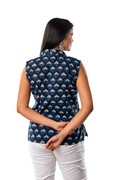 Indigo Pure Cotton Sleeveless Shirt