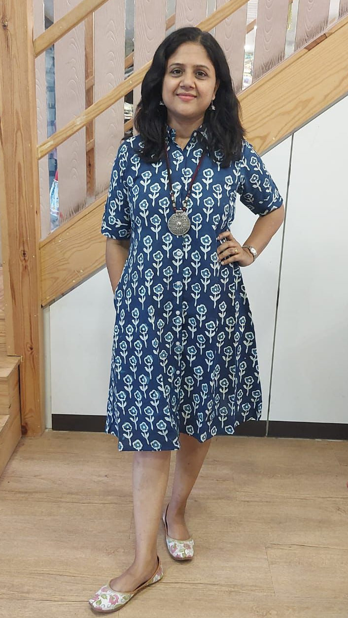 Indigo Pure Cotton Printed One Piece