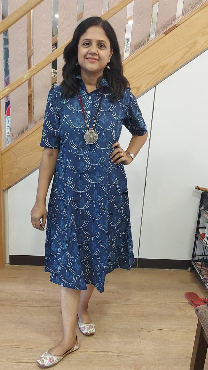 Indigo Pure Cotton Printed One Piece
