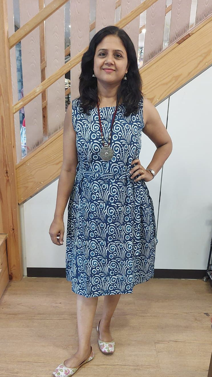 Indigo Pure Cotton Printed One Piece