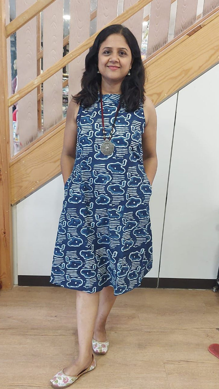 Indigo Pure Cotton Printed One Piece
