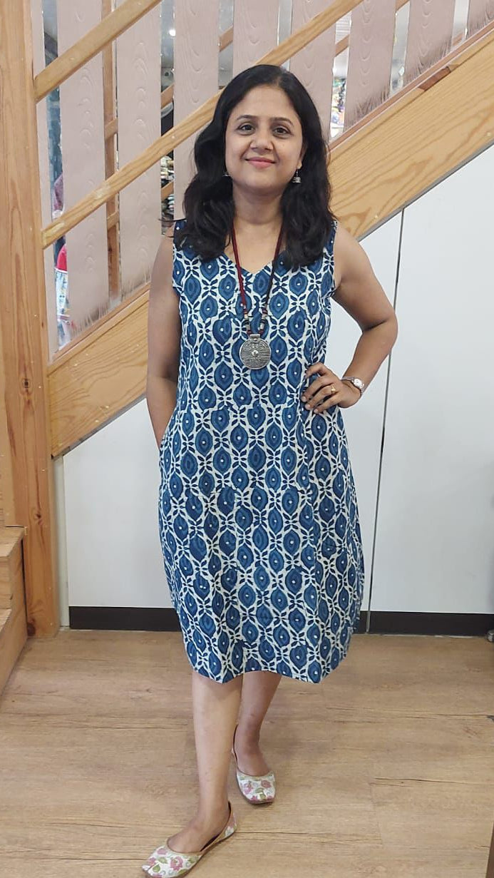 Indigo Pure Cotton Printed One Piece