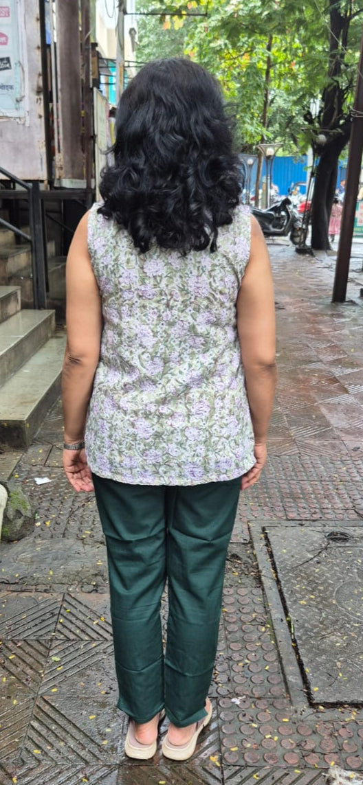 Pista Green Hakoba Cotton Short Top