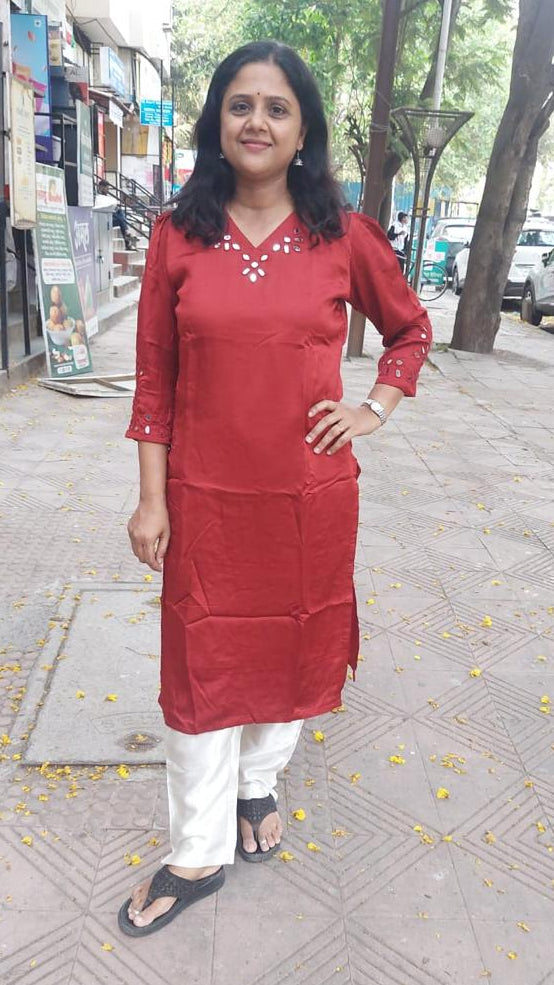 Maroon  Modal Silk Kurta