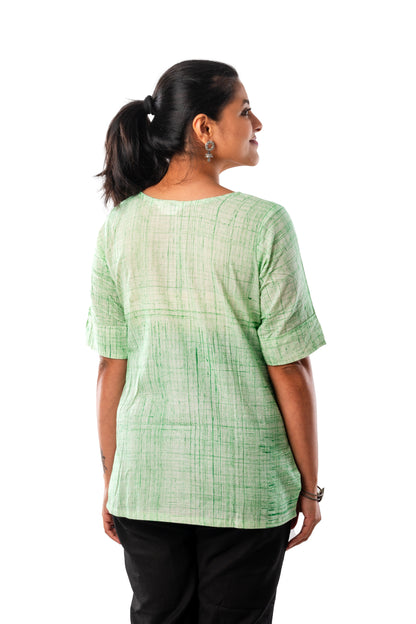 Pista Green Brush Ajrakh Short Top