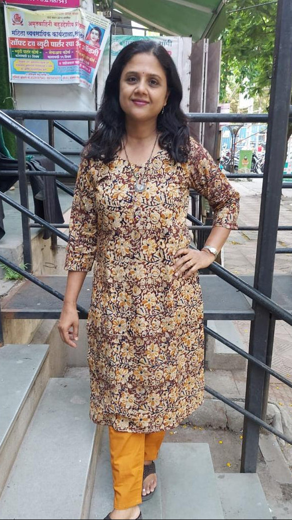Dark Maroon Kalamkari Handblock Printed Cotton Kurta