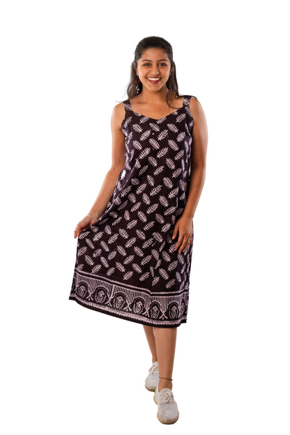 Wine Batik Spaghetti One Piece Dress