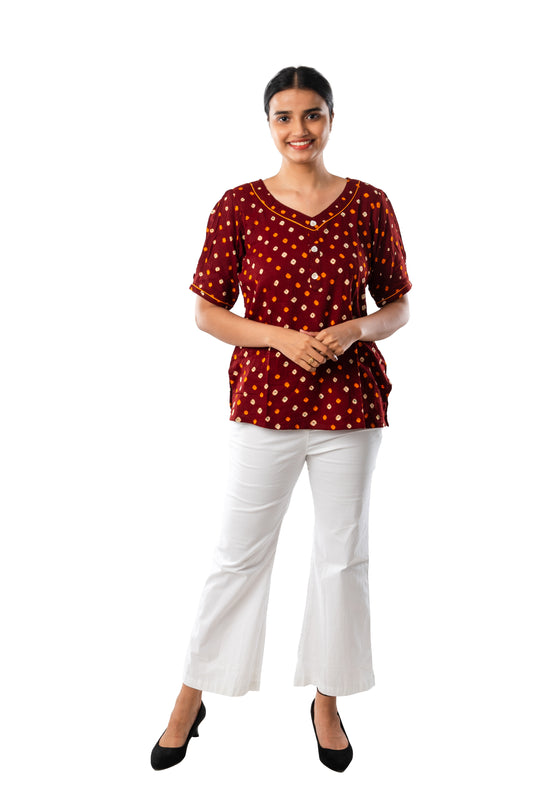 Maroon Bandhani Top