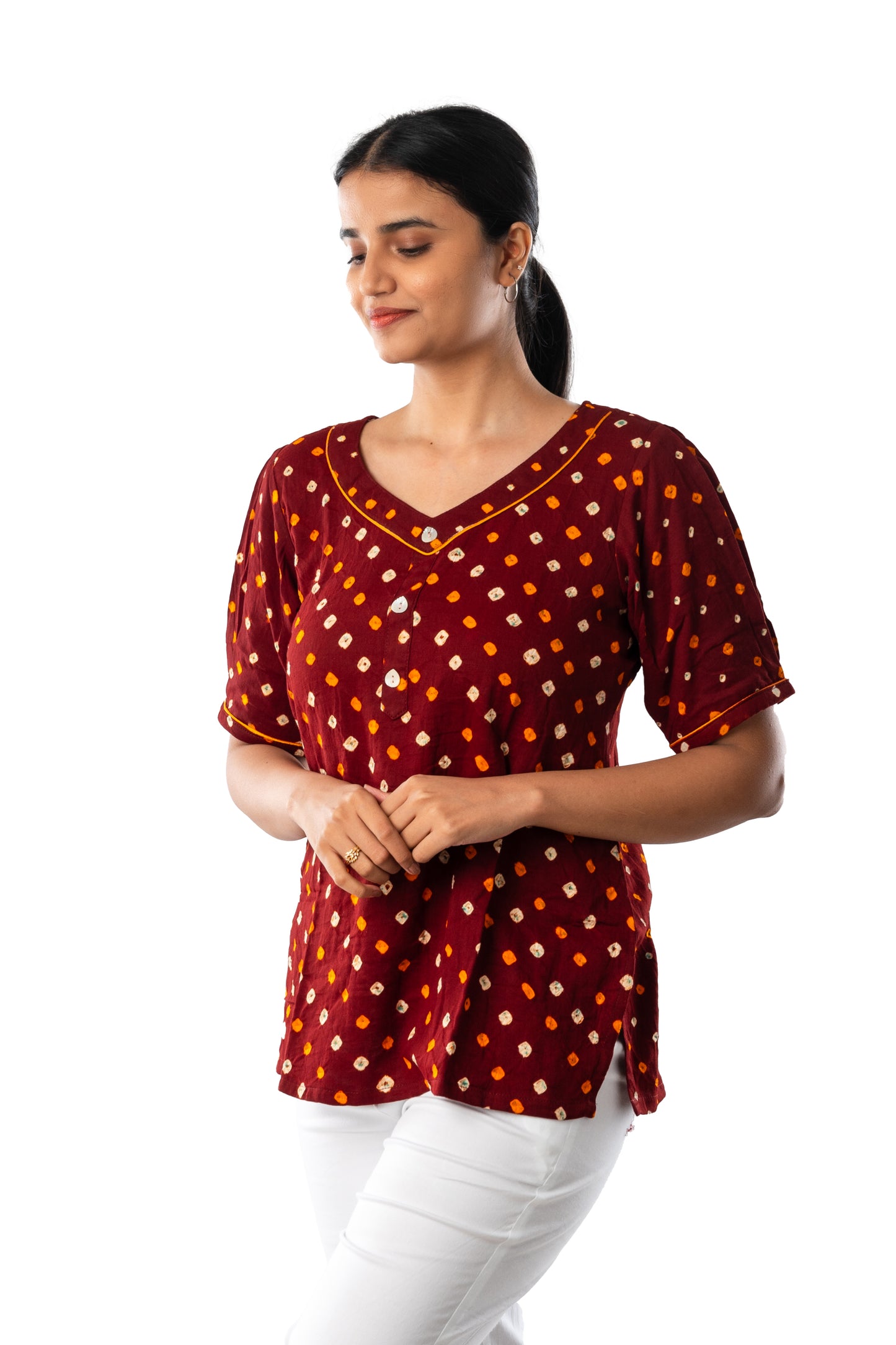Maroon Bandhani Top