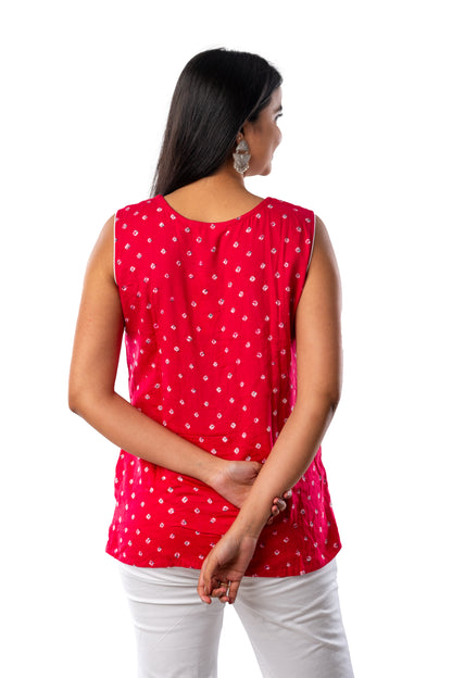 Ruby Pink Bandhani Sleeveless Angarkha Top