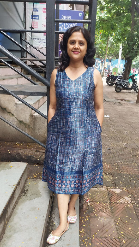 Indigo Mashru Silk One Piece