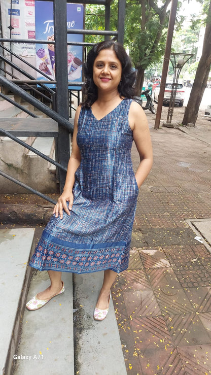 Indigo Mashru Silk One Piece