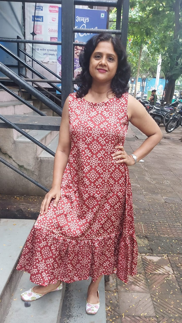 Maroon Mashru Silk One Piece