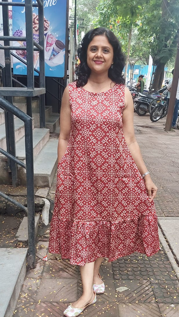 Maroon Mashru Silk One Piece