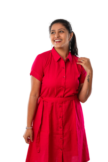 Magenta Flex Cotton  front open One Piece