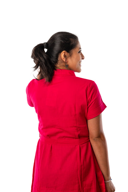 Magenta Flex Cotton  front open One Piece