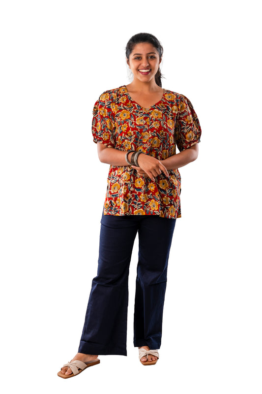 Maroon Cotton Silk Kalamkari Top