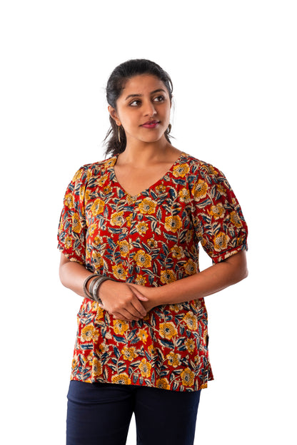 Maroon Cotton Silk Kalamkari Top