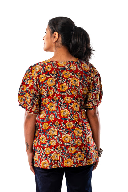 Maroon Cotton Silk Kalamkari Top