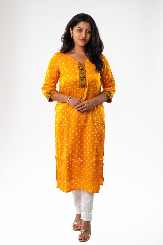 Yellow Modal Bandhani Kurta