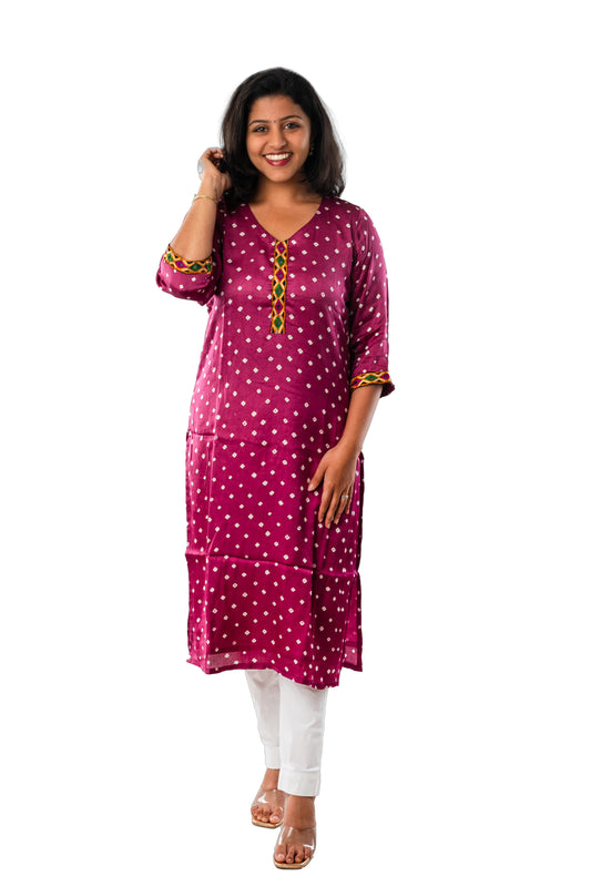 Wine Modal Silk Bandhani Kurta