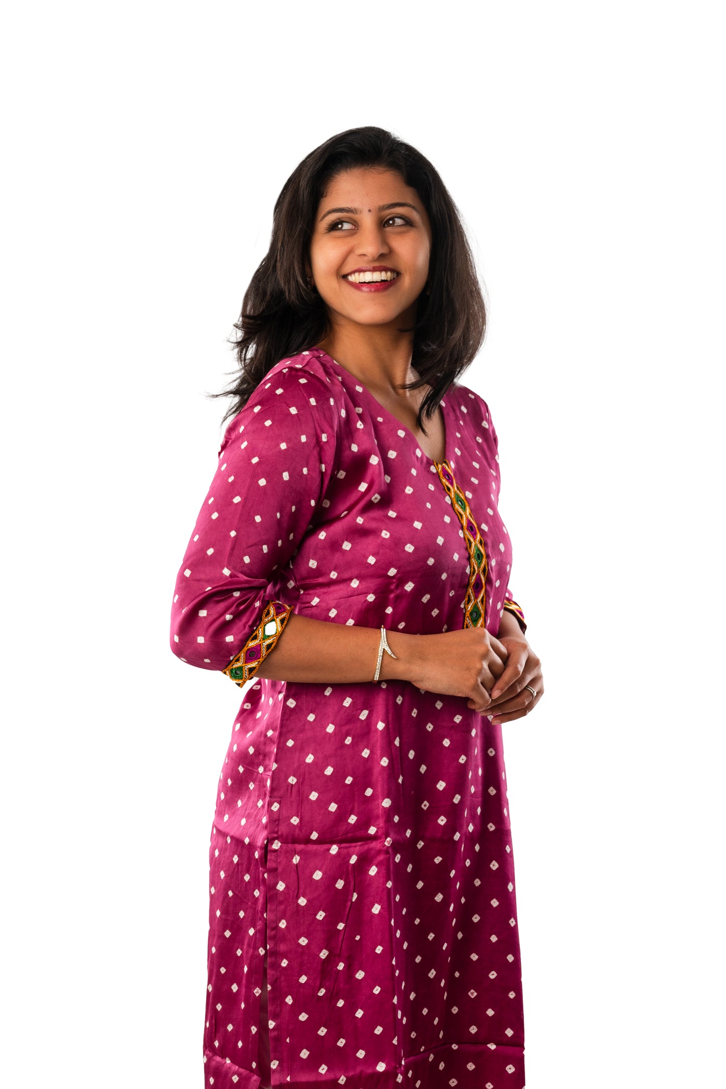 Wine Modal Silk Bandhani Kurta
