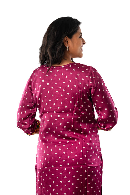 Wine Modal Silk Bandhani Kurta