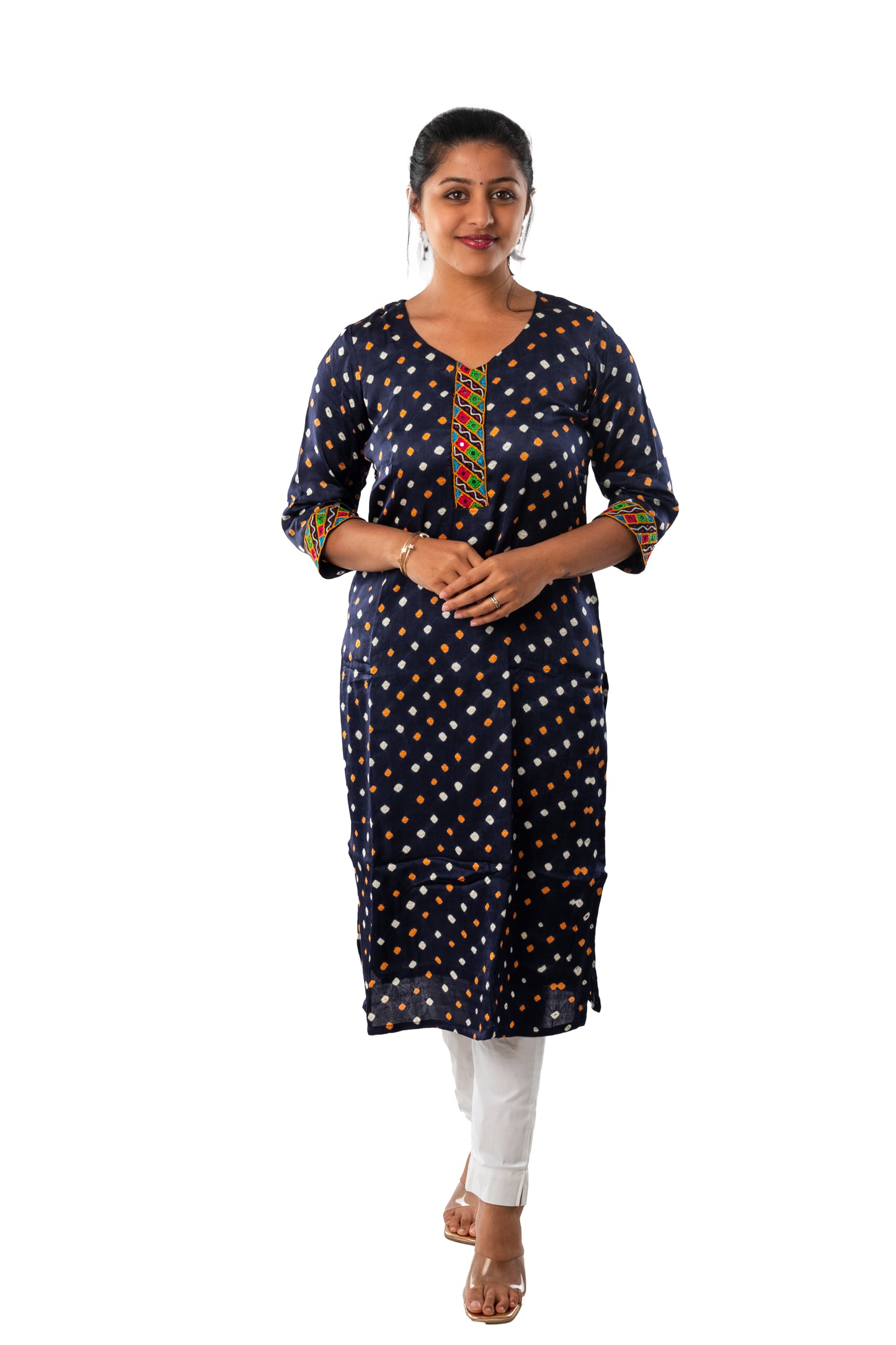 Dark Navy Blue Modal Silk Bandhani Kurta