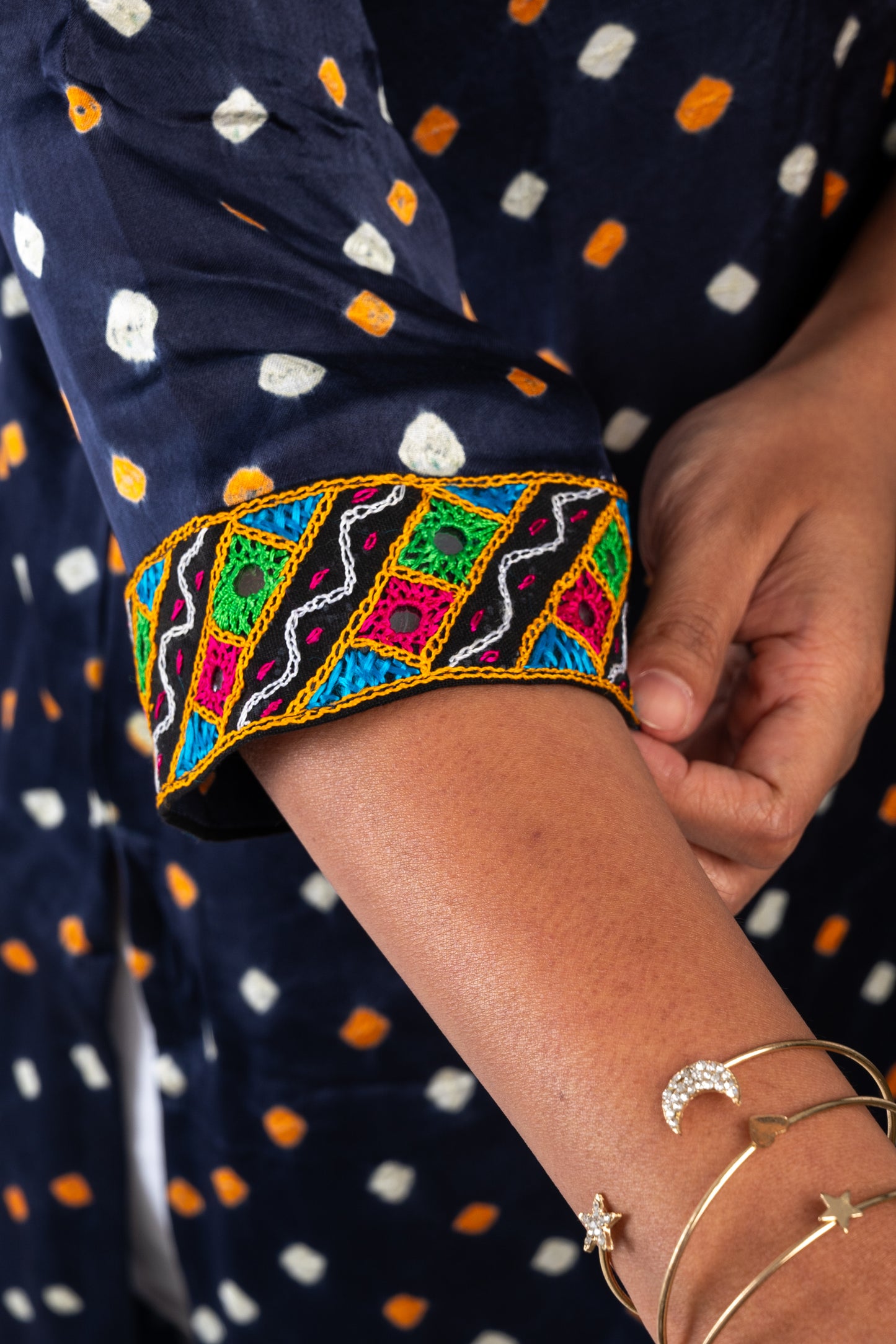 Dark Navy Blue Modal Silk Bandhani Kurta