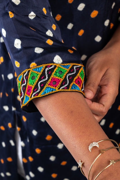 Dark Navy Blue Modal Silk Bandhani Kurta