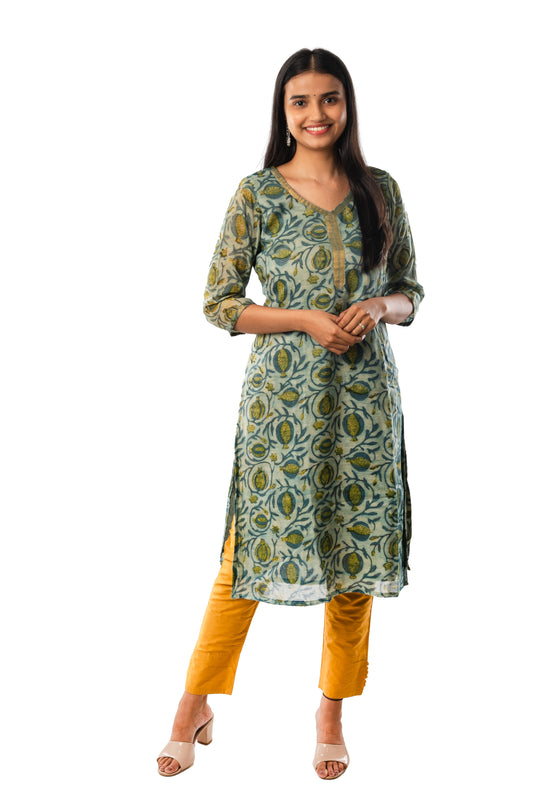 Indigo Chanderi Cotton Vanapsati Ajrakh Kurta