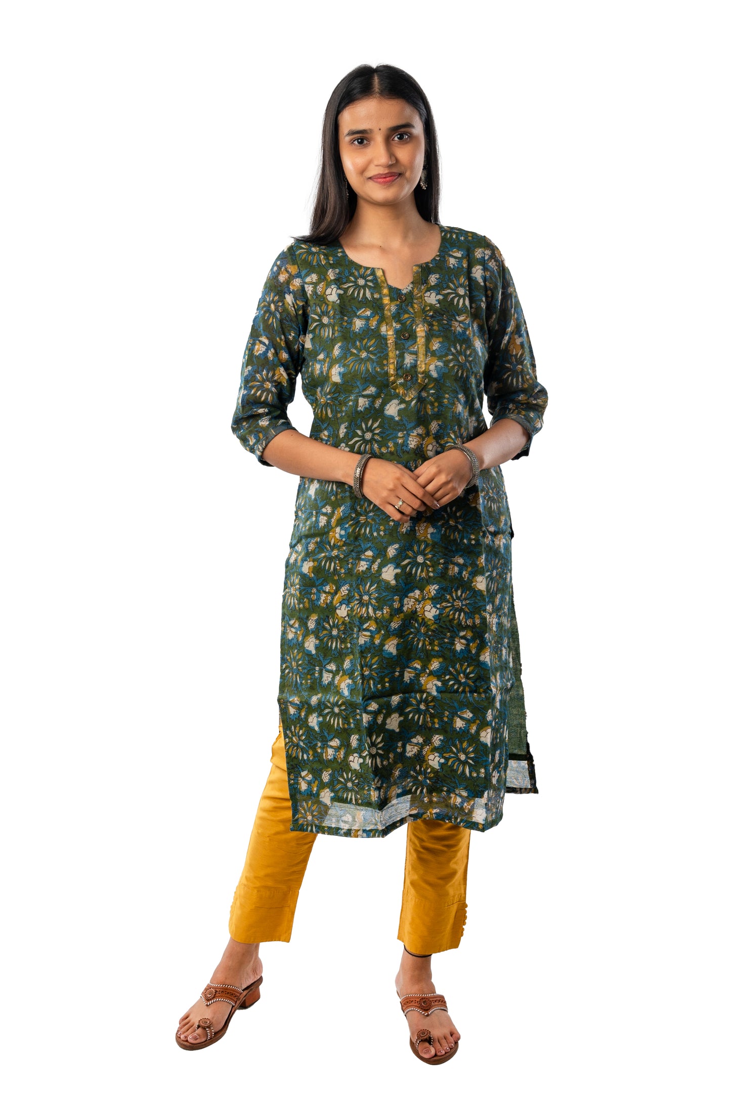 Mehendi Green Chanderi Cotton Vanapsati Ajrakh Kurta