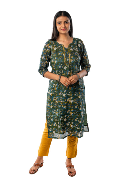 Mehendi Green Chanderi Cotton Vanapsati Ajrakh Kurta