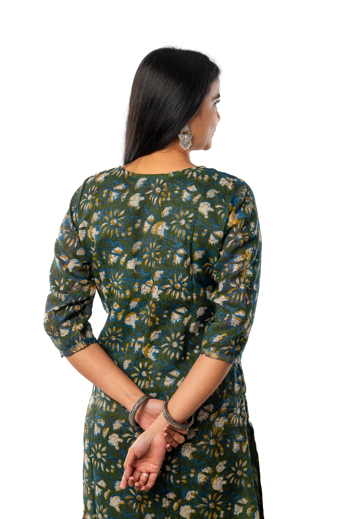 Mehendi Green Chanderi Cotton Vanapsati Ajrakh Kurta