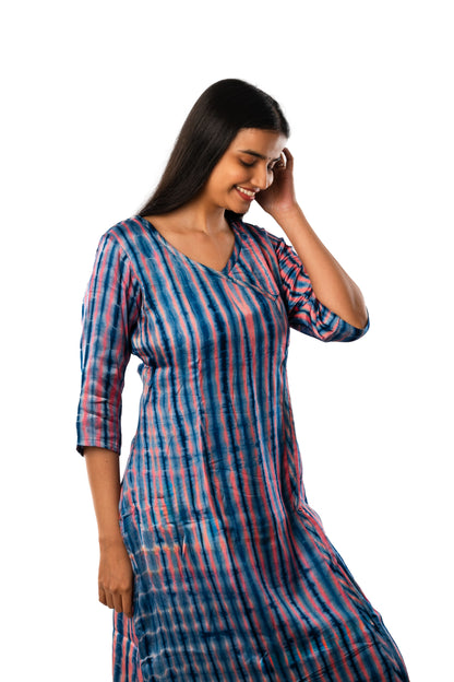 Blue Grey Modal Shibori One Piece Cum Kurta