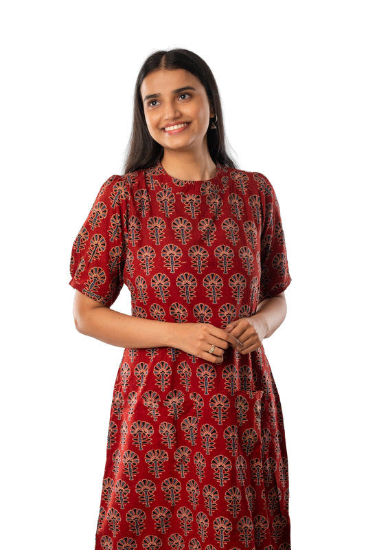 Red Pure Ajrakh One Piece Dress