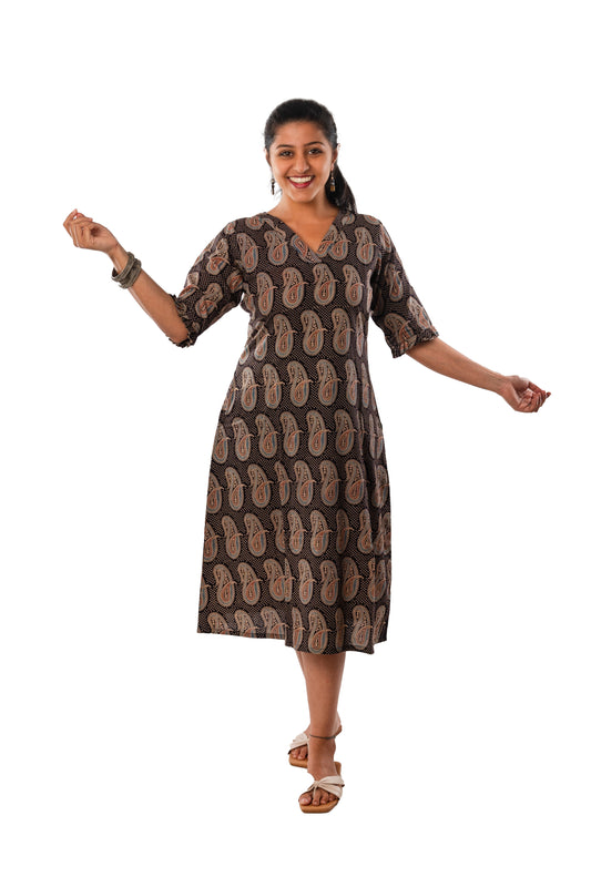 Black Pure Ajrakh One Piece Dress