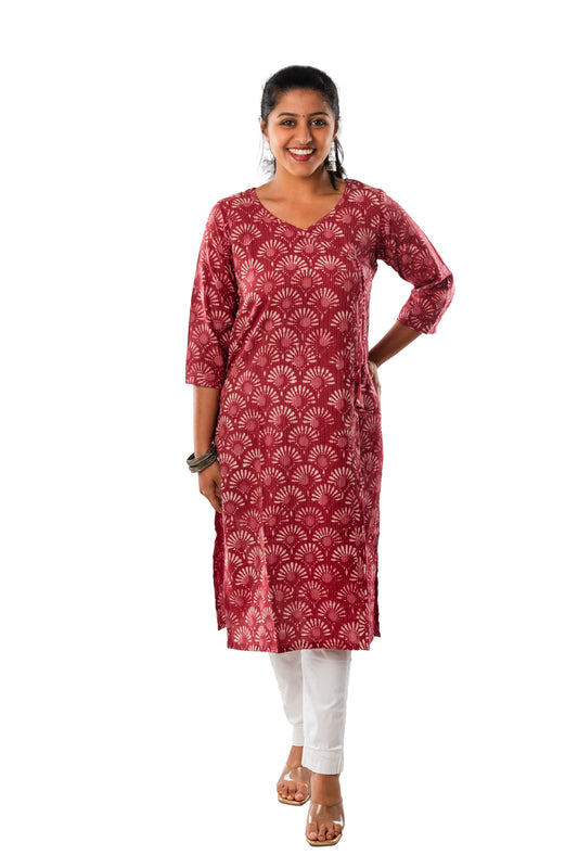 Magenta Kantha Cotton Kurta