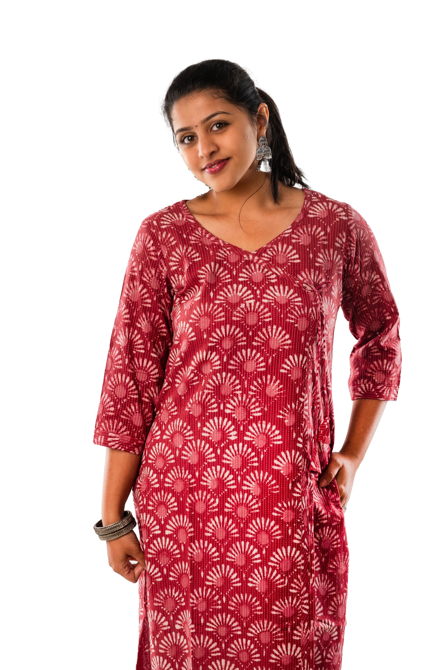 Magenta Kantha Cotton Kurta