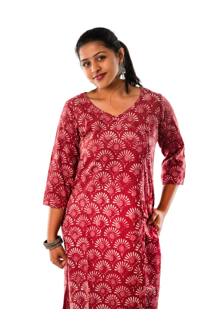 Magenta Kantha Cotton Kurta