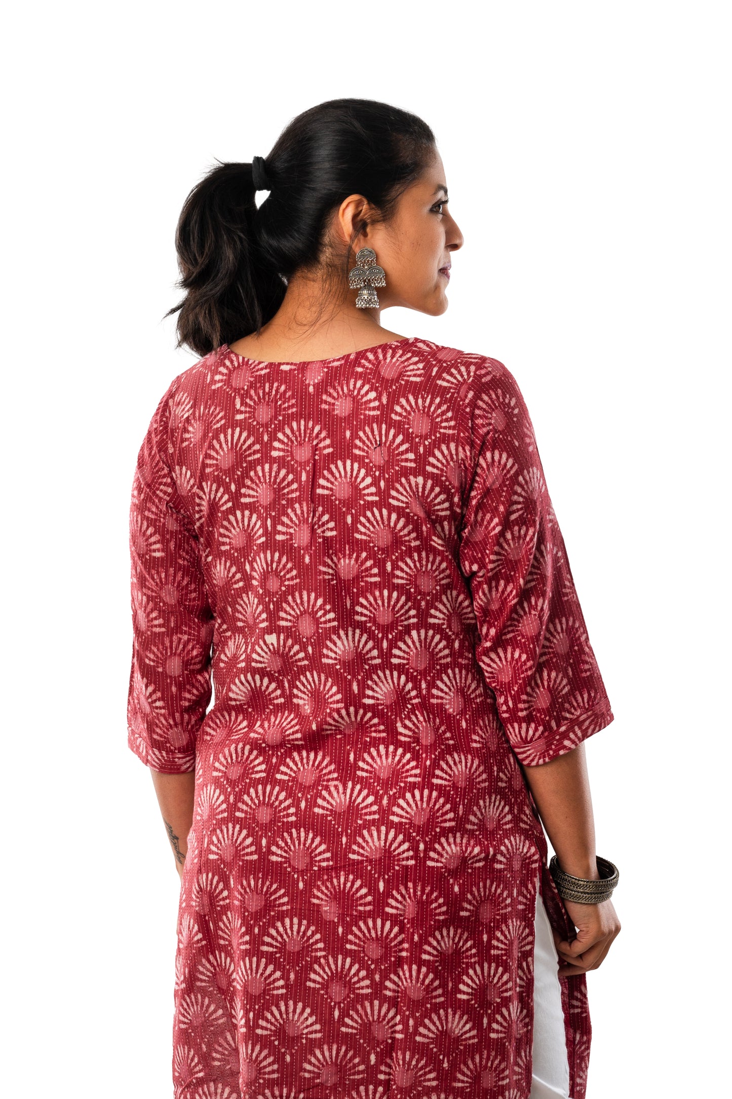 Magenta Kantha Cotton Kurta