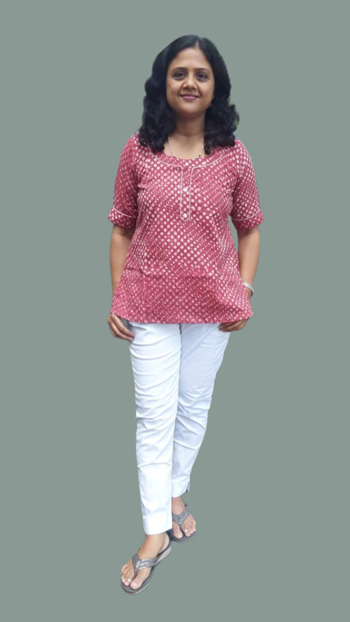 Wine Kantha Cotton Short Top