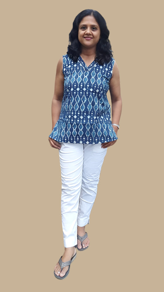 Indigo Kantha Cotton Short Top