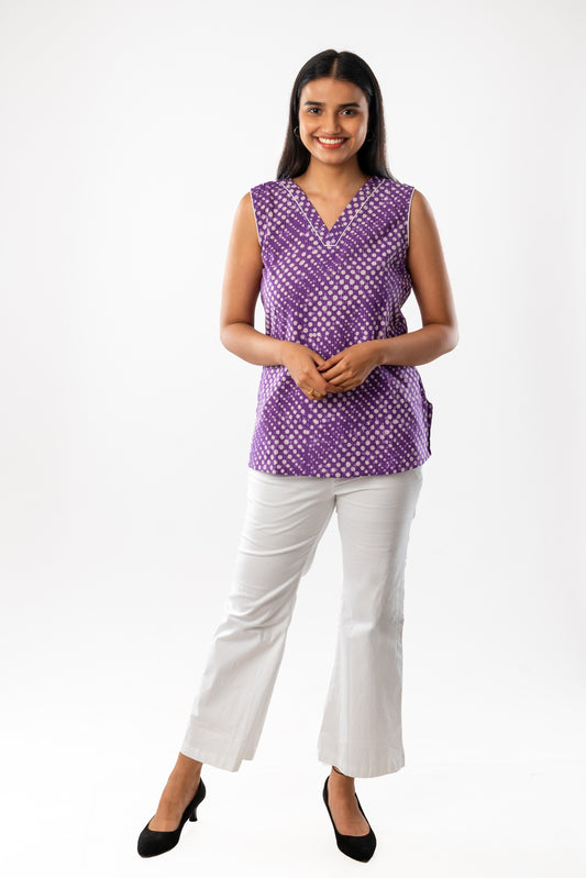 Purple Sleeveless Kantha Cotton Top