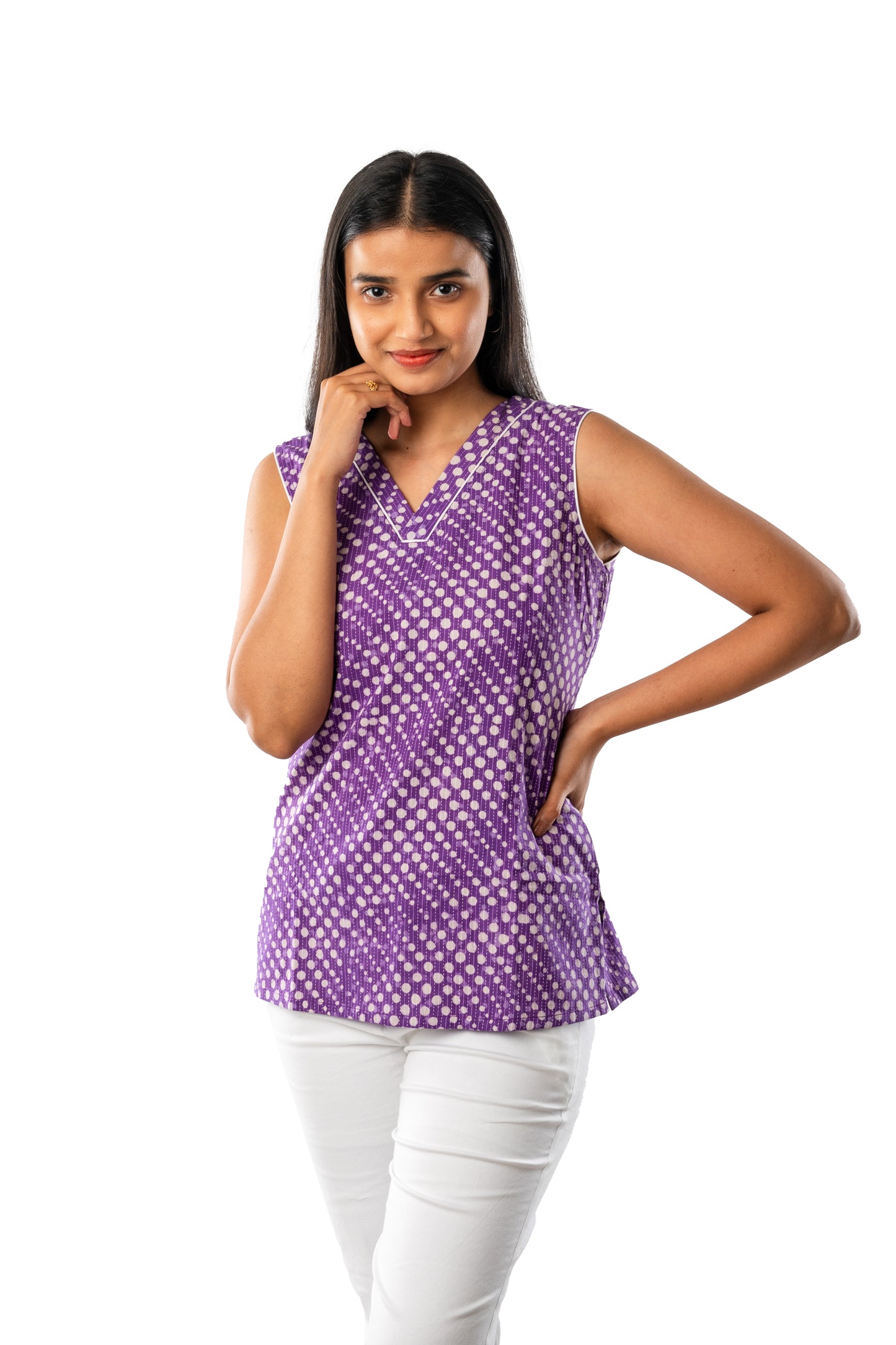 Purple Sleeveless Kantha Cotton Top