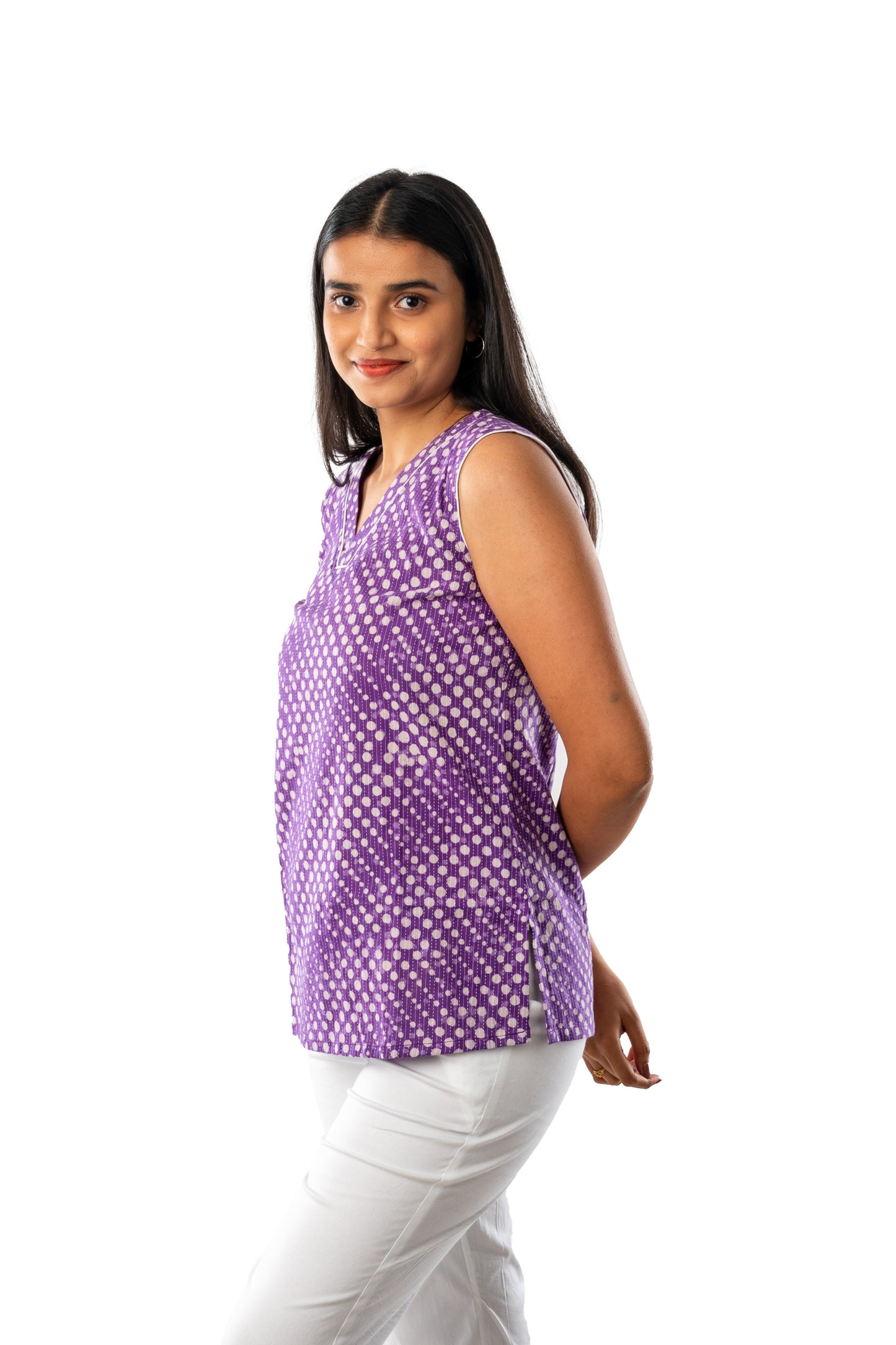 Purple Sleeveless Kantha Cotton Top