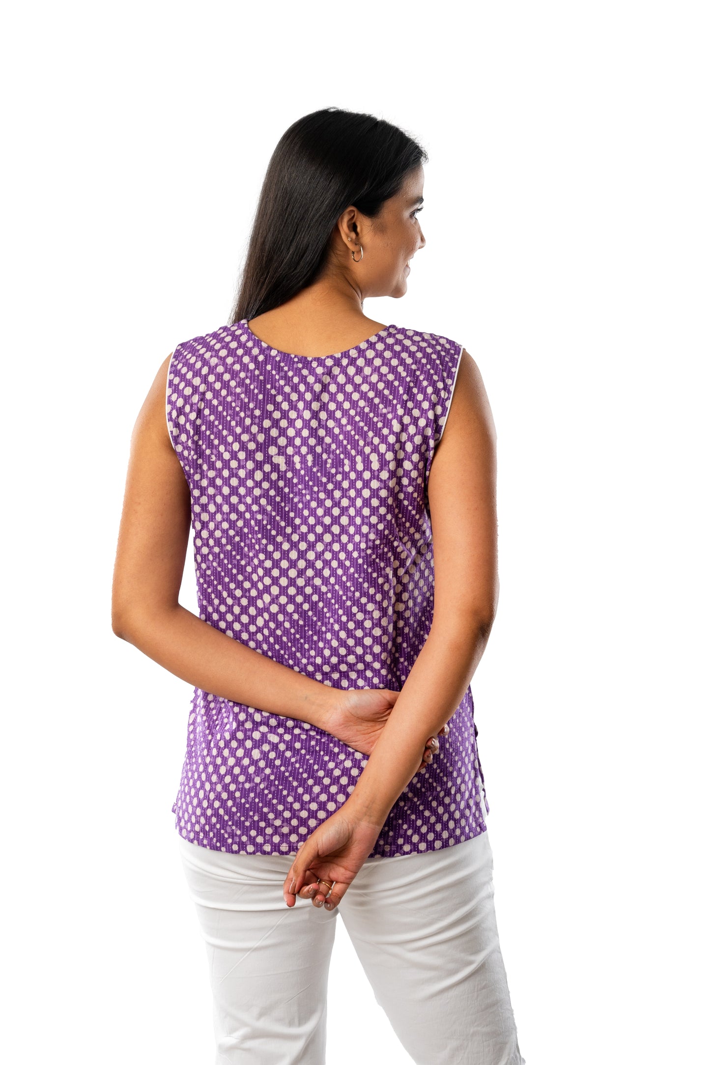 Purple Sleeveless Kantha Cotton Top
