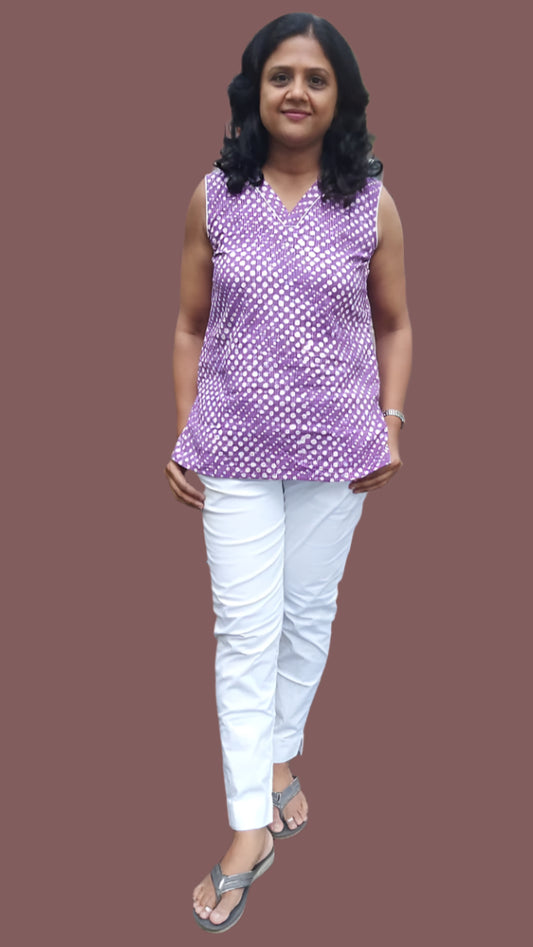 Purple Kantha Cotton Short Top
