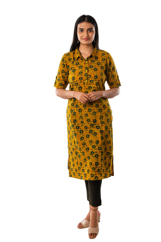 Mustard Pure Cotton Ajrakh Kurta