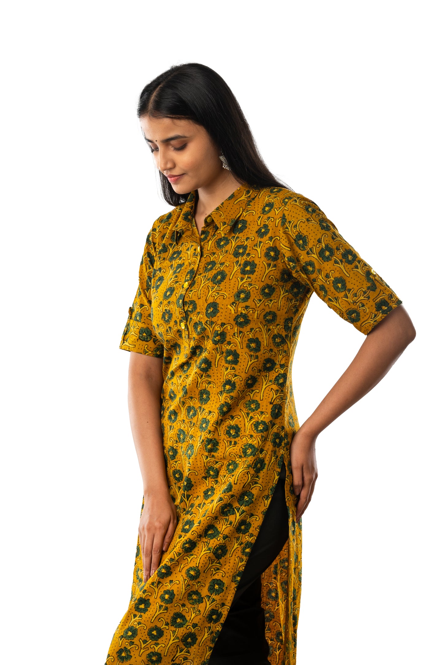 Mustard Pure Cotton Ajrakh Kurta